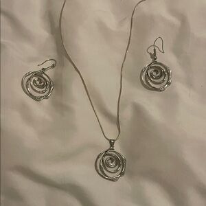 Elegant Silver Swirl Necklace and Earring Set